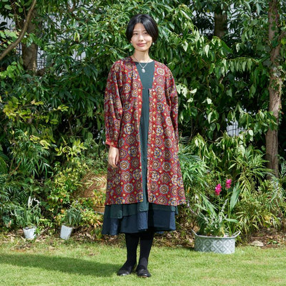 Geometric Block Gathered Sleeve Front Opening Dress