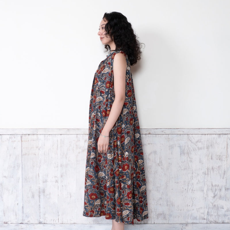 Bagru Floral Print Sleeveless Front Opening Dress