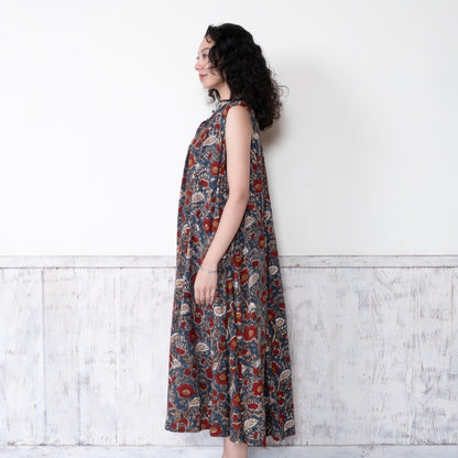 Bagru Floral Print Sleeveless Front Opening Dress