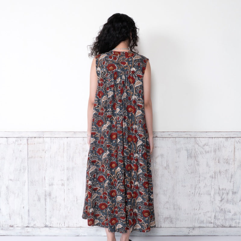 Bagru Floral Print Sleeveless Front Opening Dress