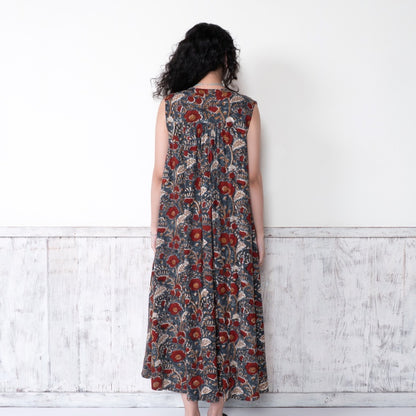 Bagru Floral Print Sleeveless Front Opening Dress
