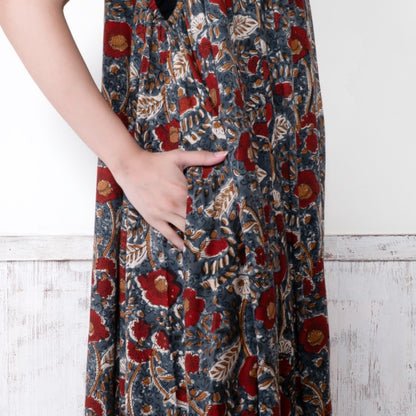 Bagru Floral Print Sleeveless Front Opening Dress