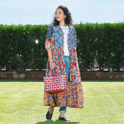 Cotton Block Print Front Open Dress
