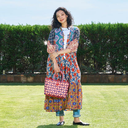 Cotton Block Print Front Open Dress