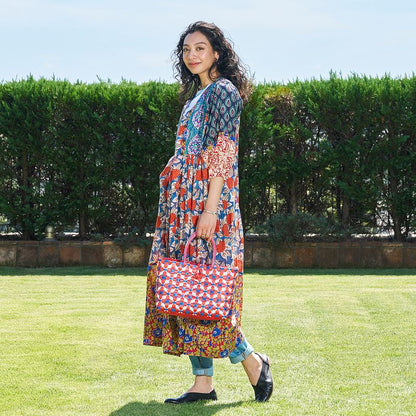 Cotton Block Print Front Open Dress