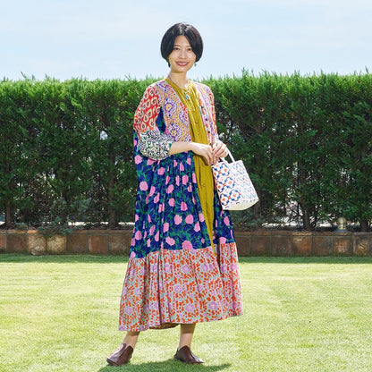 Cotton Block Print Front Open Dress