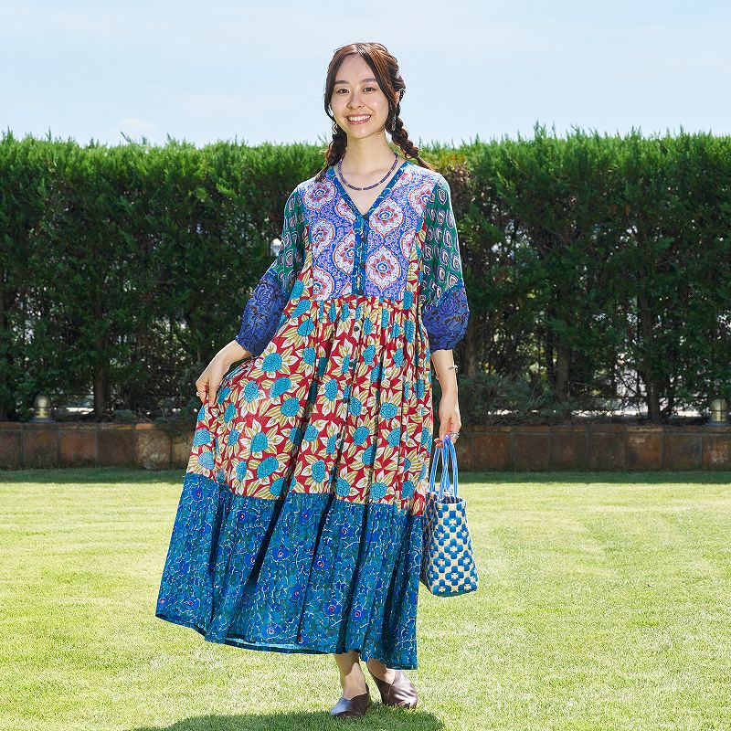 Cotton Block Print Front Open Dress