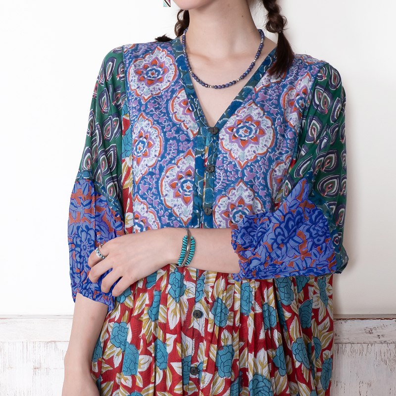 Cotton Block Print Front Open Dress