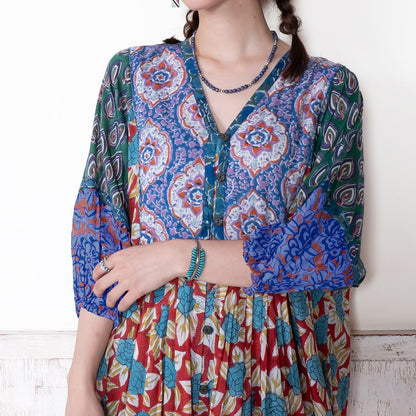 Cotton Block Print Front Open Dress