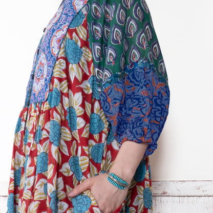 Cotton Block Print Front Open Dress
