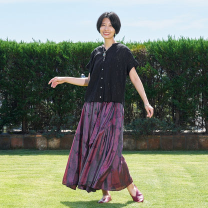 Lurex Stripe Gathered Blouse