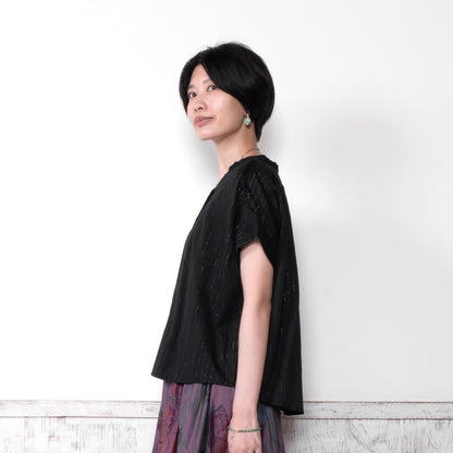 Lurex Stripe Gathered Blouse