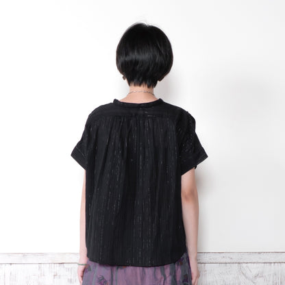Lurex Stripe Gathered Blouse
