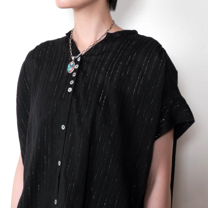 Lurex Stripe Gathered Blouse