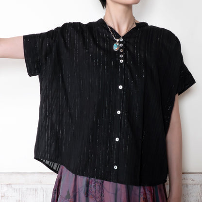 Lurex Stripe Gathered Blouse