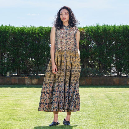 Kalamkari Tiered Front Open Dress
