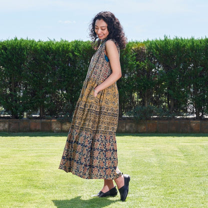 Kalamkari Tiered Front Open Dress