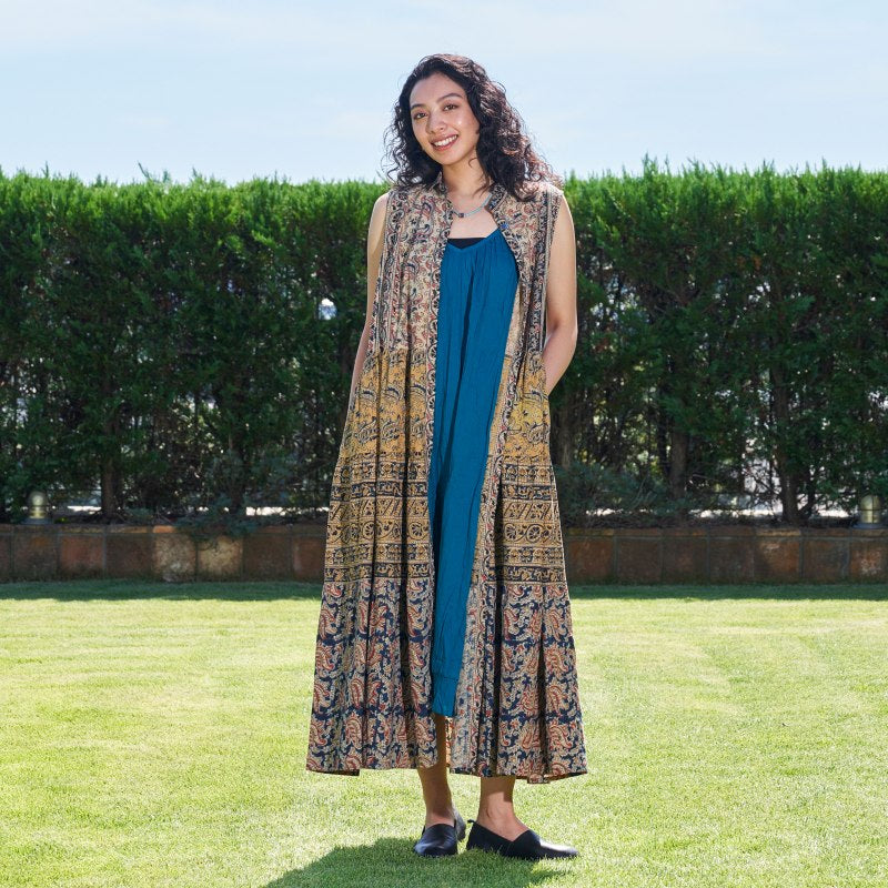 Kalamkari Tiered Front Open Dress