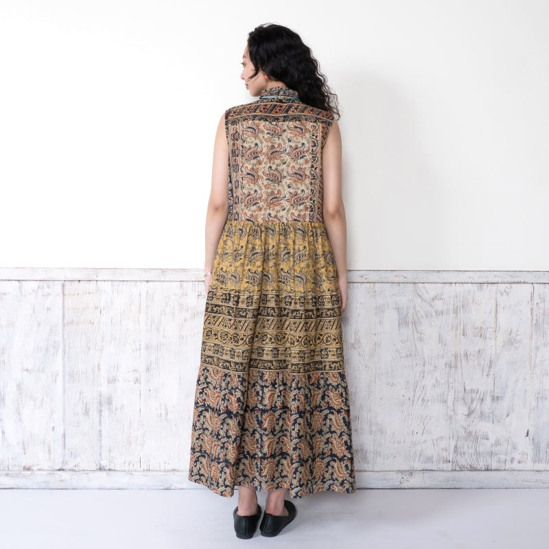 Kalamkari Tiered Front Open Dress