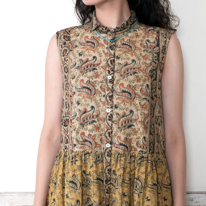 Kalamkari Tiered Front Open Dress