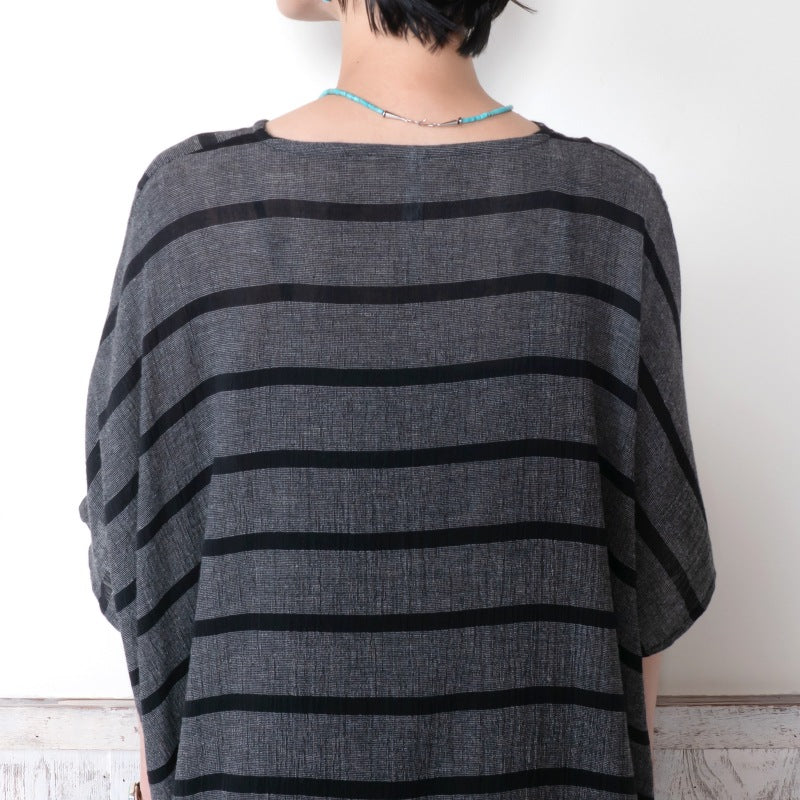 Striped Weave Front Short Blouse
