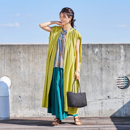 Cotton Voile Gathered Front-Opening Dress
