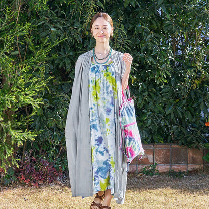 Cotton Voile Gathered Front-Opening Dress