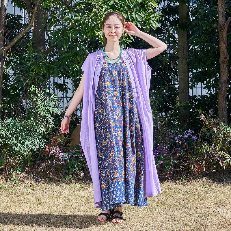 Cotton Voile Gathered Front-Opening Dress