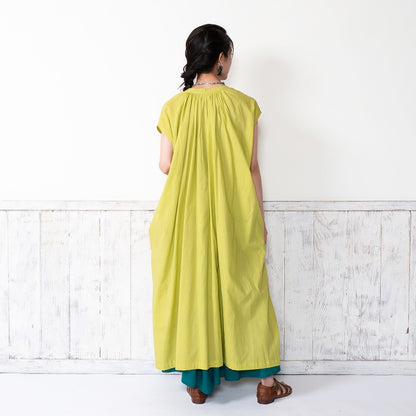 Cotton Voile Gathered Front-Opening Dress