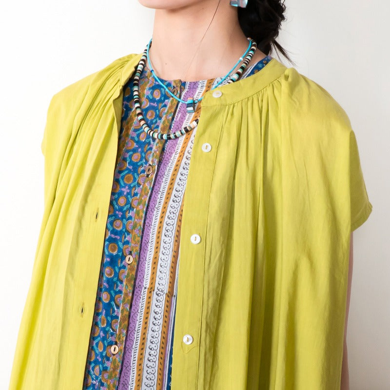Cotton Voile Gathered Front-Opening Dress