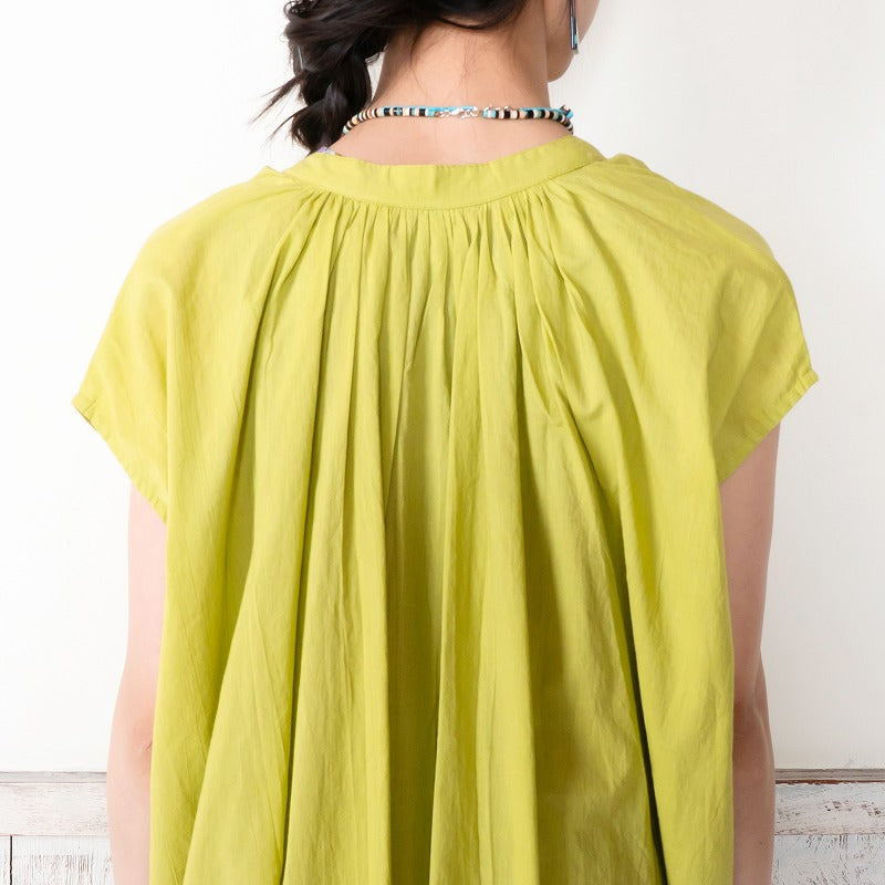 Cotton Voile Gathered Front-Opening Dress