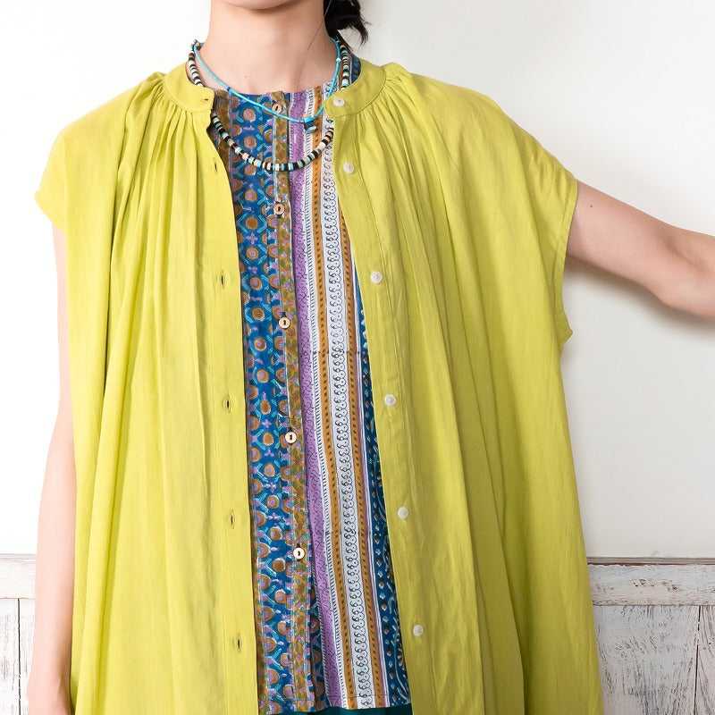 Cotton Voile Gathered Front-Opening Dress