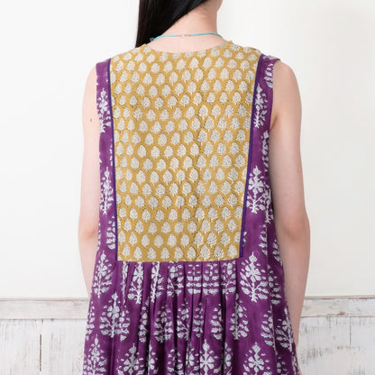 Bi-Color Flower Print Sleeveless Front-Open Dress