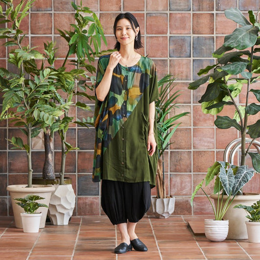 Hand-Painted x Solid Long Blouse