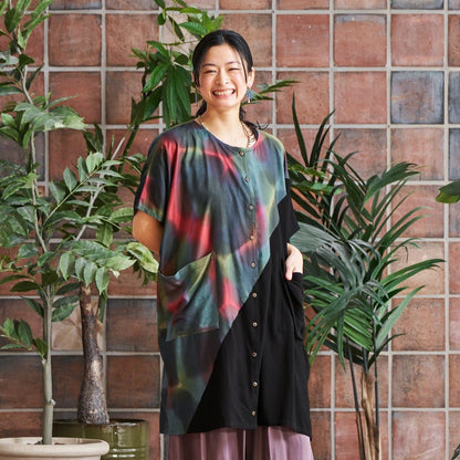 Hand-Painted x Solid Long Blouse