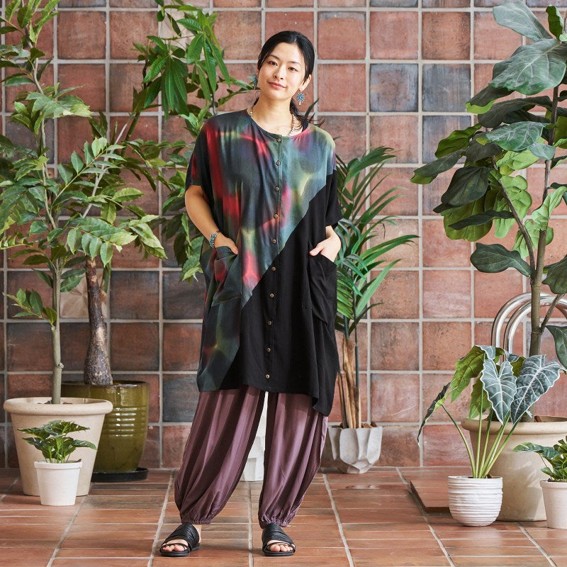 Hand-Painted x Solid Long Blouse