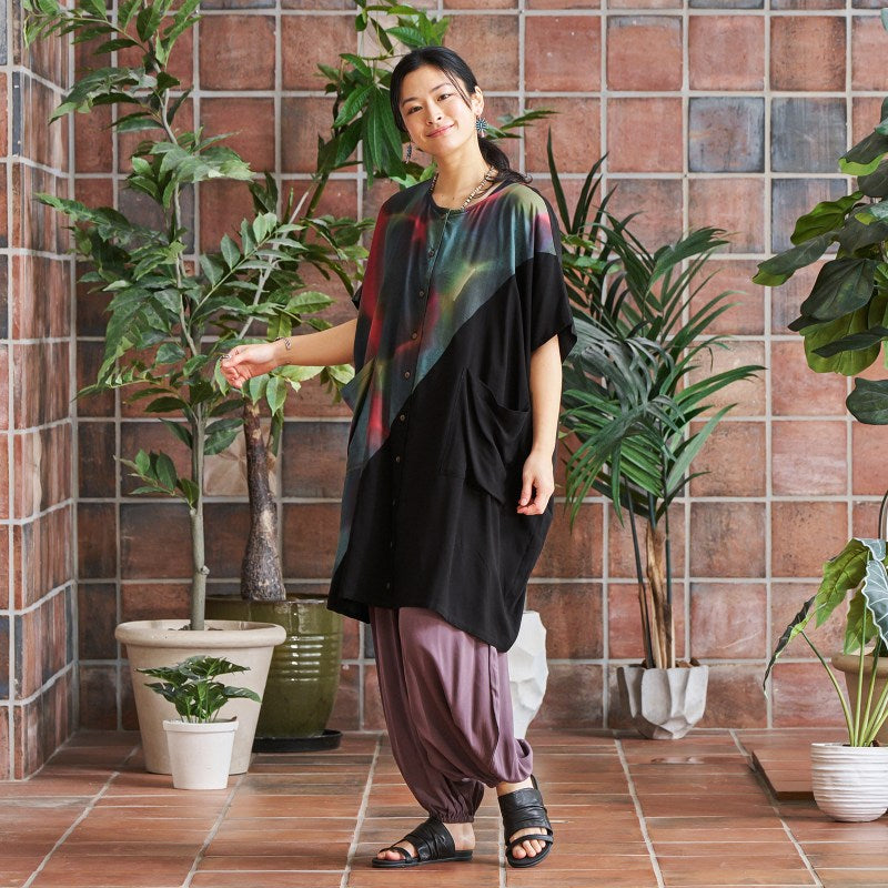 Hand-Painted x Solid Long Blouse