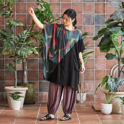 Hand-Painted x Solid Long Blouse