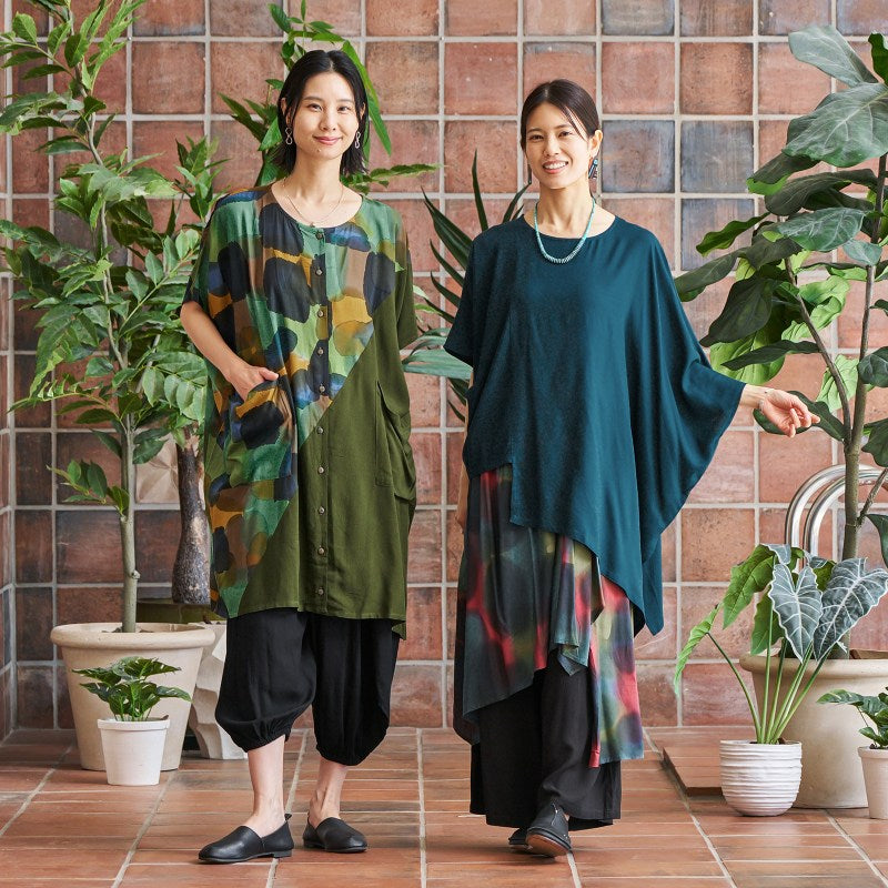 Hand-Painted x Solid Long Blouse