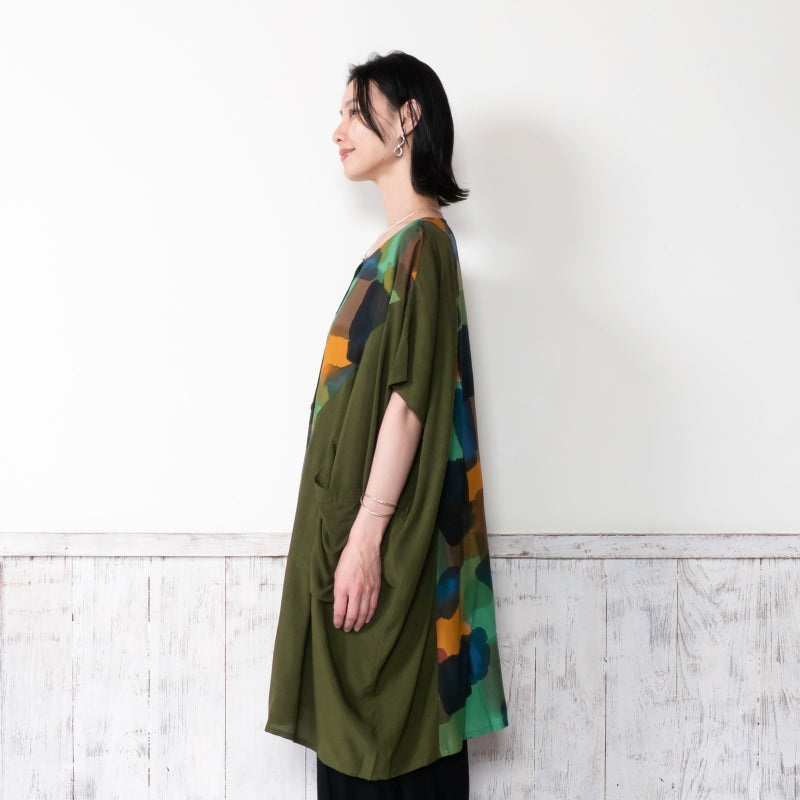 Hand-Painted x Solid Long Blouse
