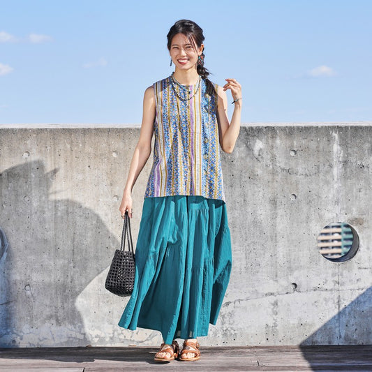 Floral Stripe Sleeveless Blouse