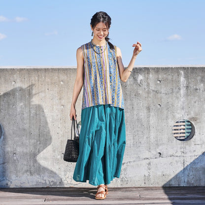 Floral Stripe Sleeveless Blouse