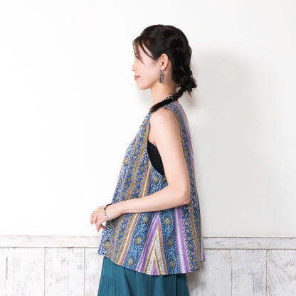 Floral Stripe Sleeveless Blouse