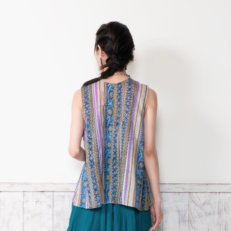 Floral Stripe Sleeveless Blouse