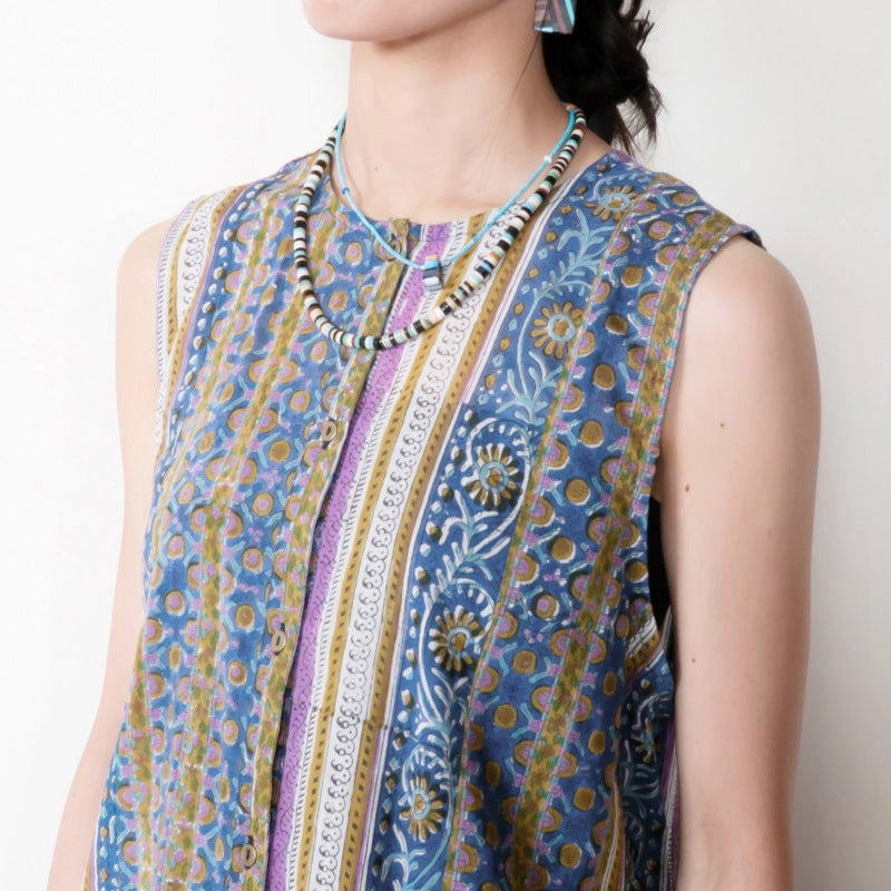 Floral Stripe Sleeveless Blouse