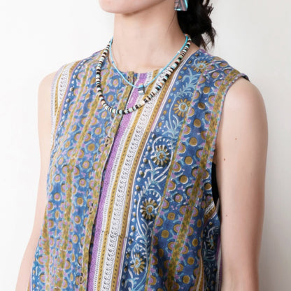 Floral Stripe Sleeveless Blouse