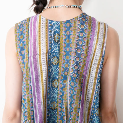 Floral Stripe Sleeveless Blouse
