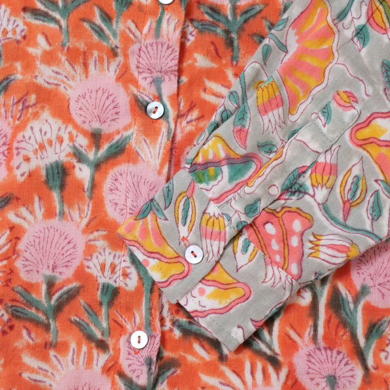 Block Print Double Gauze Shirt Blouse N