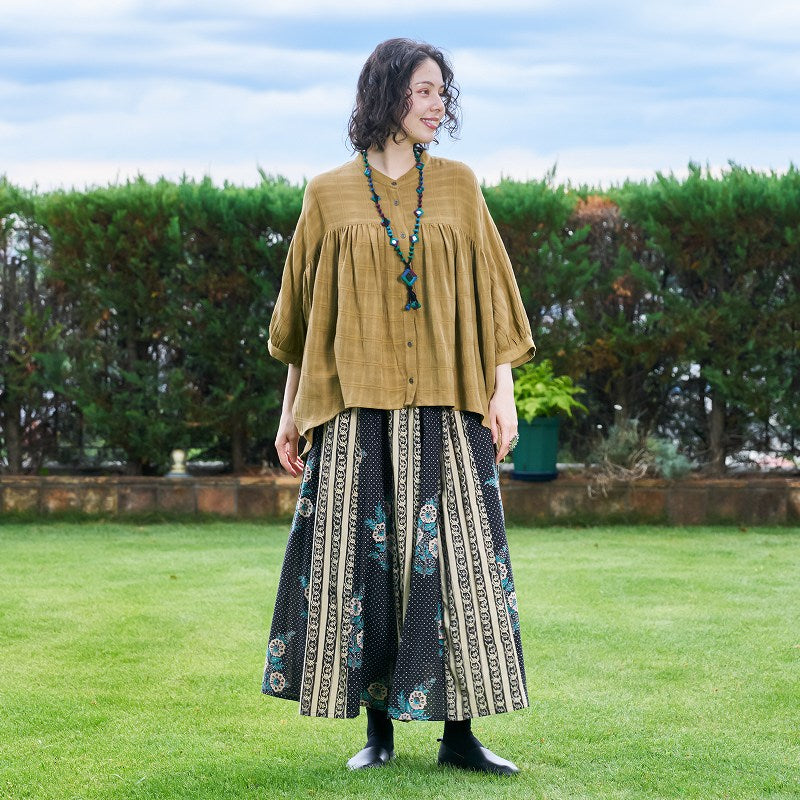 Rayon Jacquard Gathered Blouse