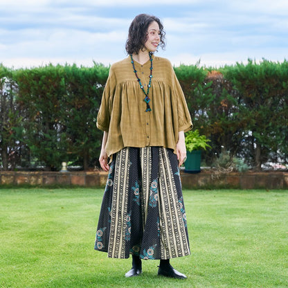 Rayon Jacquard Gathered Blouse